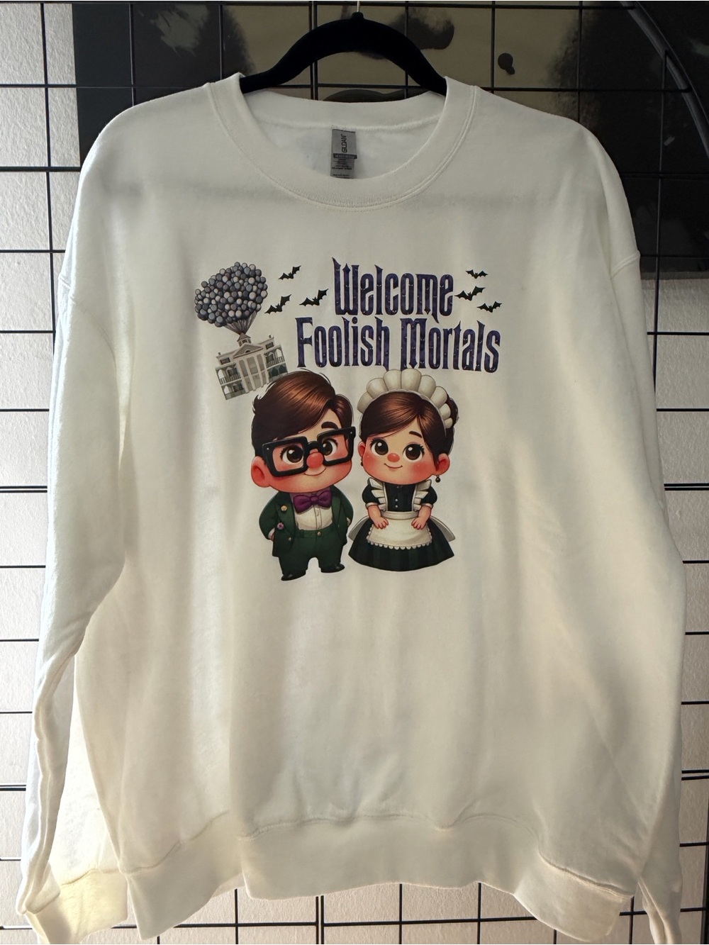 NWOT: Welcome Foolish Mortals Graphic Crewneck Sweater - White